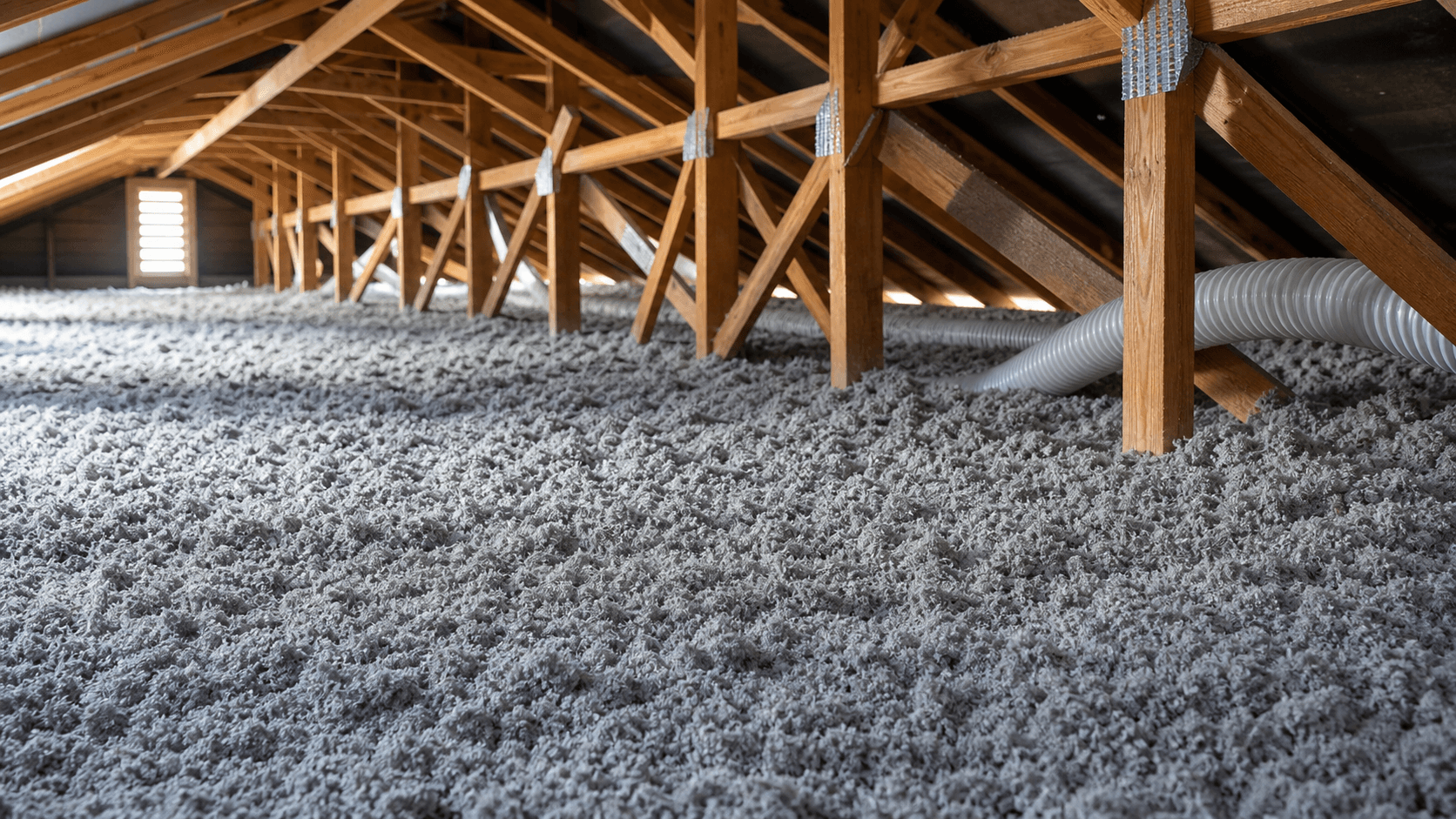 Cellulose insulation installed across a roof space
